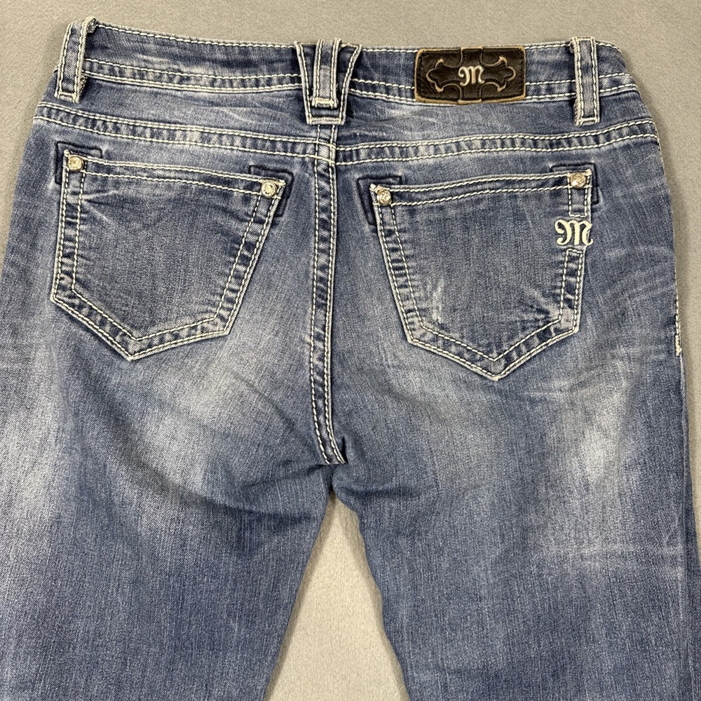 Vintage Miss Me MID RISE Cuffed Skinny Jeans  WOMENS 27  RHINESTONES WHISKERING